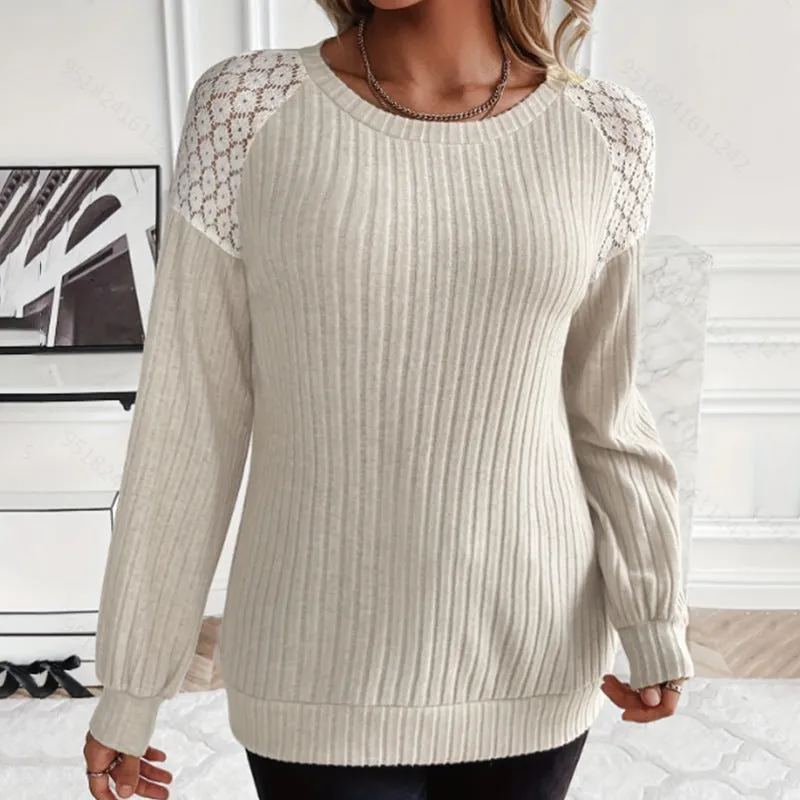 Fashion Lace Stitching Pullover Sweater