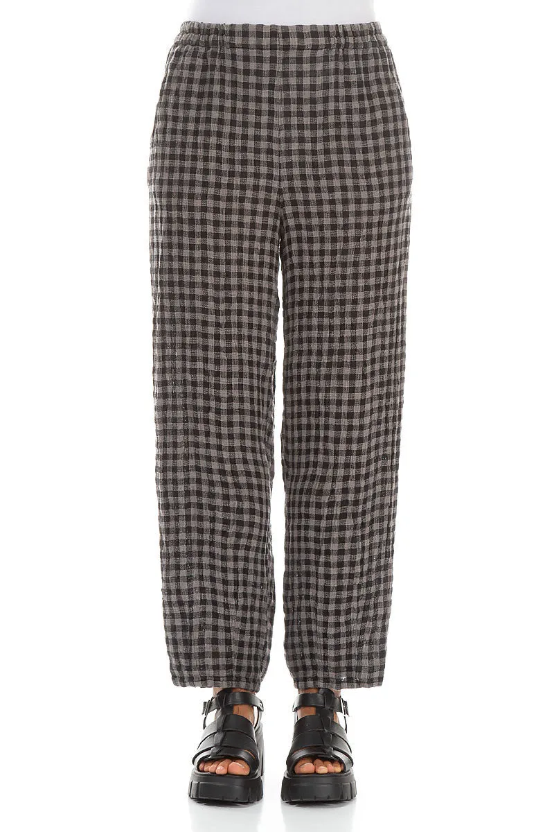 Grey Check Linen Pencil Trousers