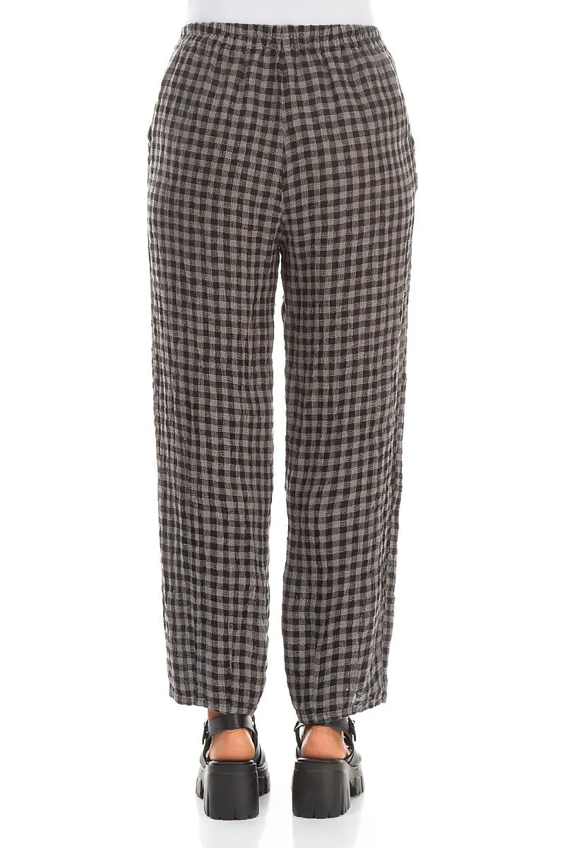 Grey Check Linen Pencil Trousers