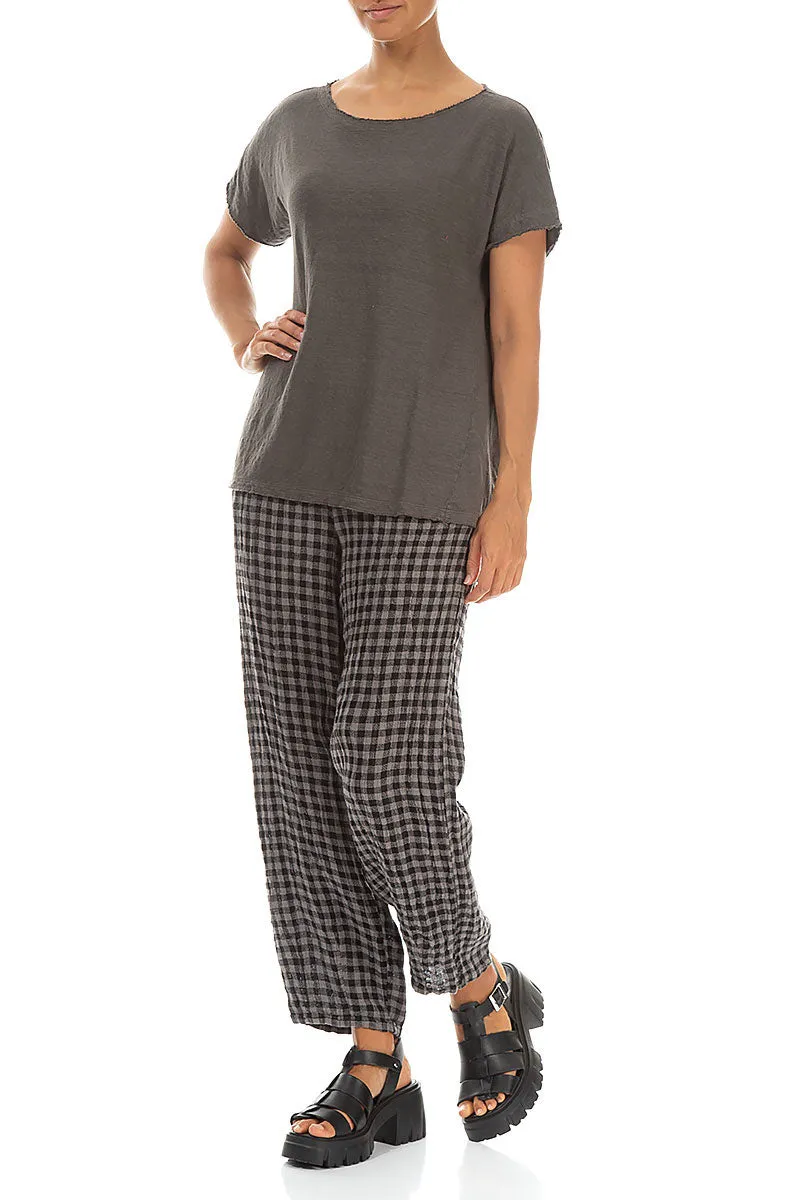 Grey Check Linen Pencil Trousers