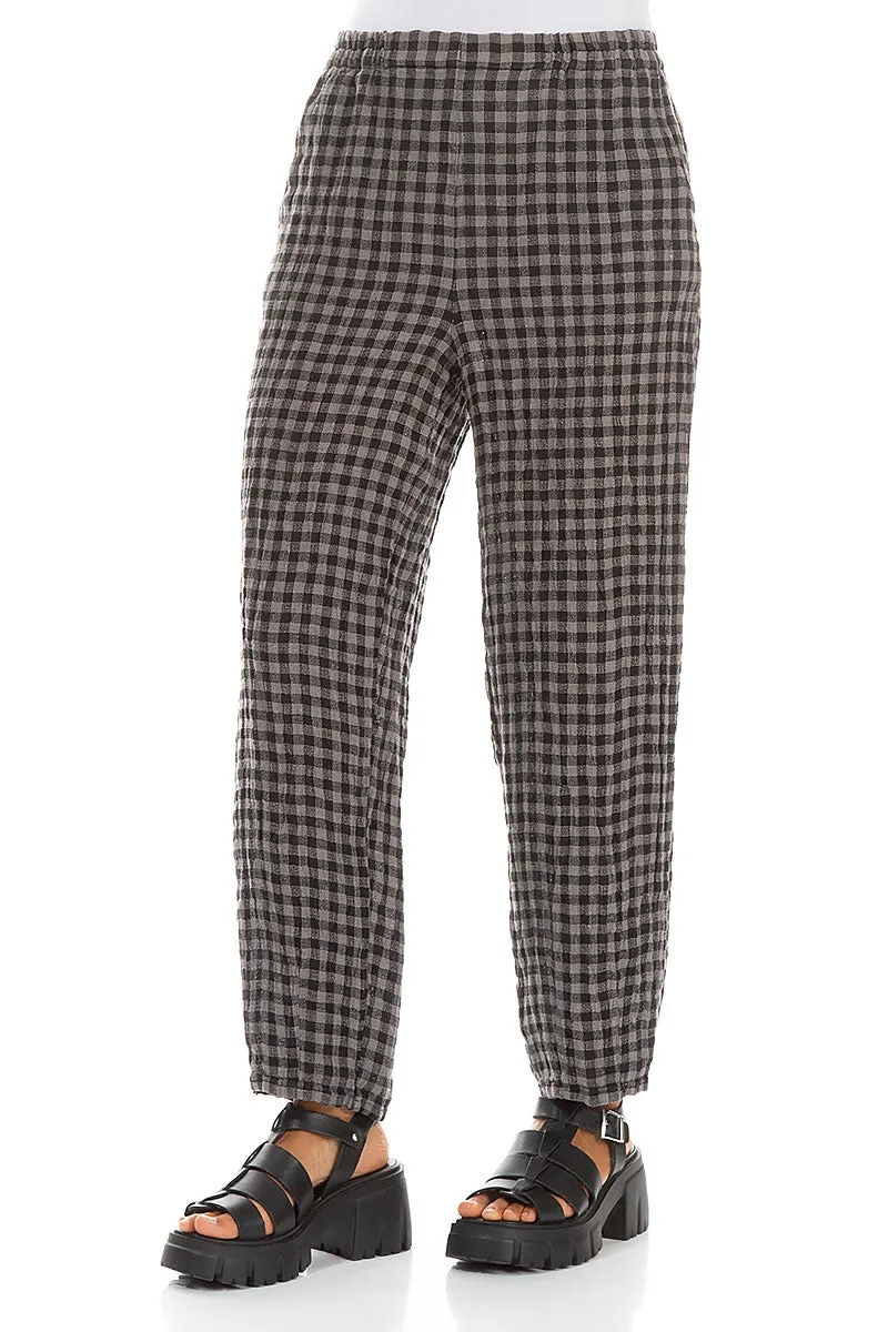 Grey Check Linen Pencil Trousers