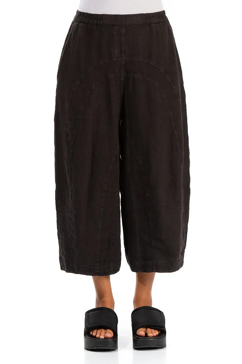 Loose Back Pockets Black Linen Trousers