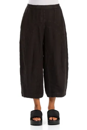 Loose Back Pockets Black Linen Trousers