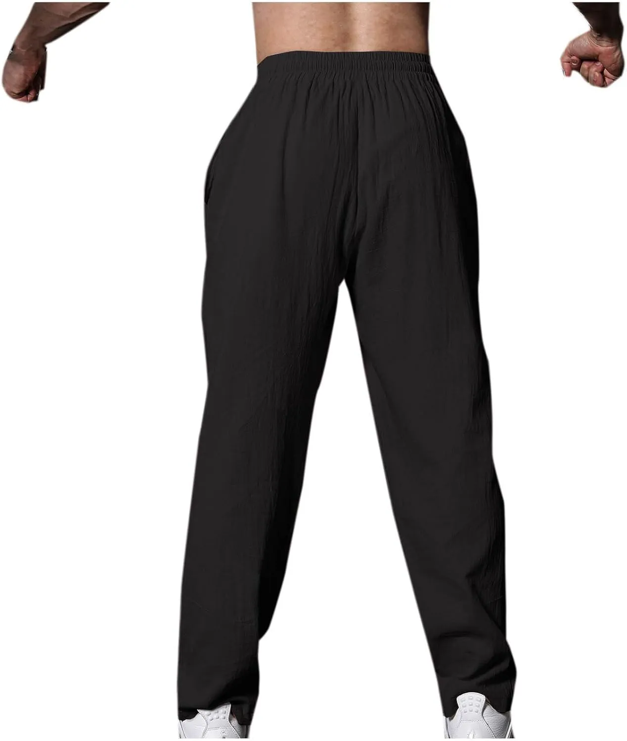 Men's Linen Pants Casual Loose Fit Workout Yoga Pants Drawstring Lightweight Baggy Beach Summer Trousers with Pockets