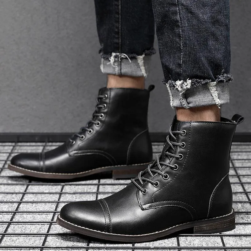 Men's Martin Boots Men's Shoes Pointed Toe Retro Leather Boots