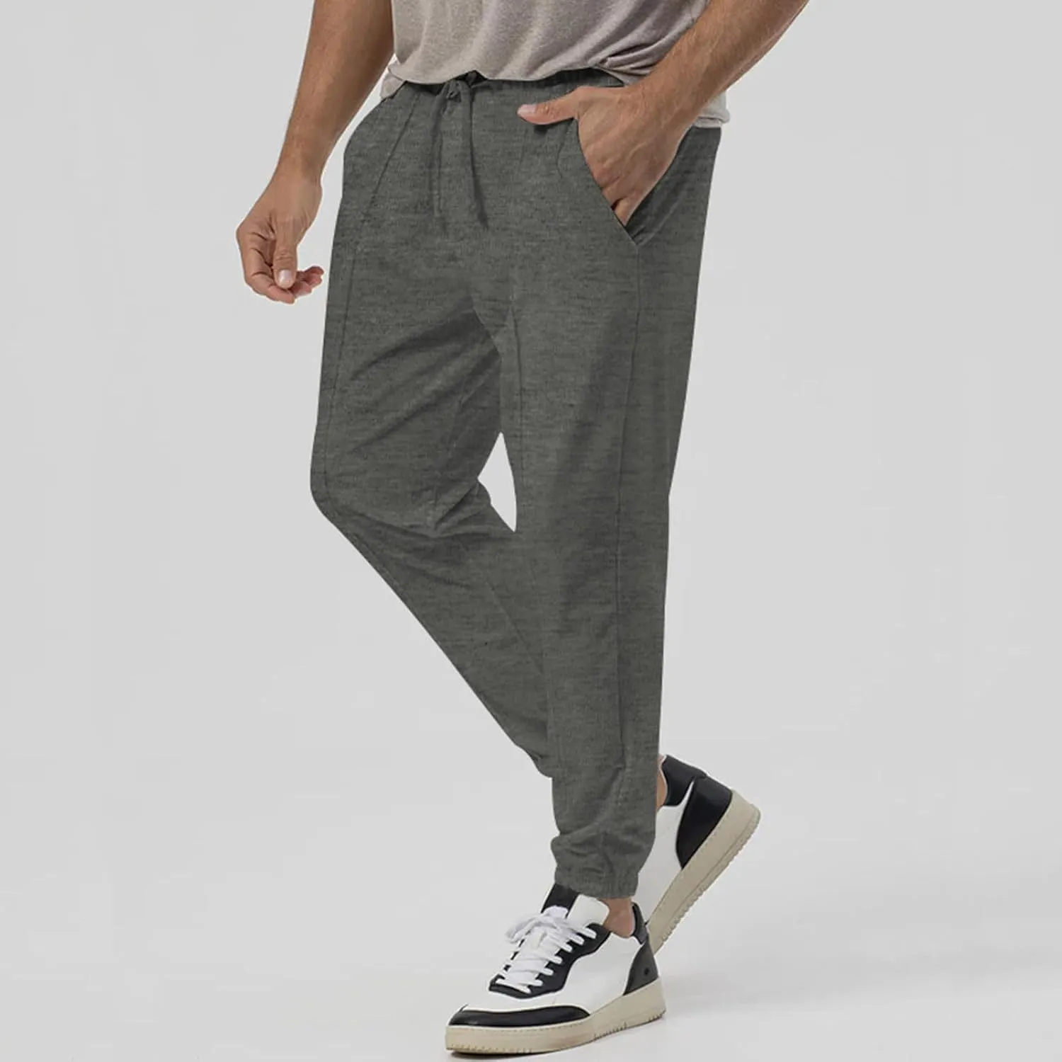 Mens Tracksuit Bottoms Elastic Waist Drawstring Sweatpants Solid Color Trousers Slim Fit Thickened Leggings with Pocket