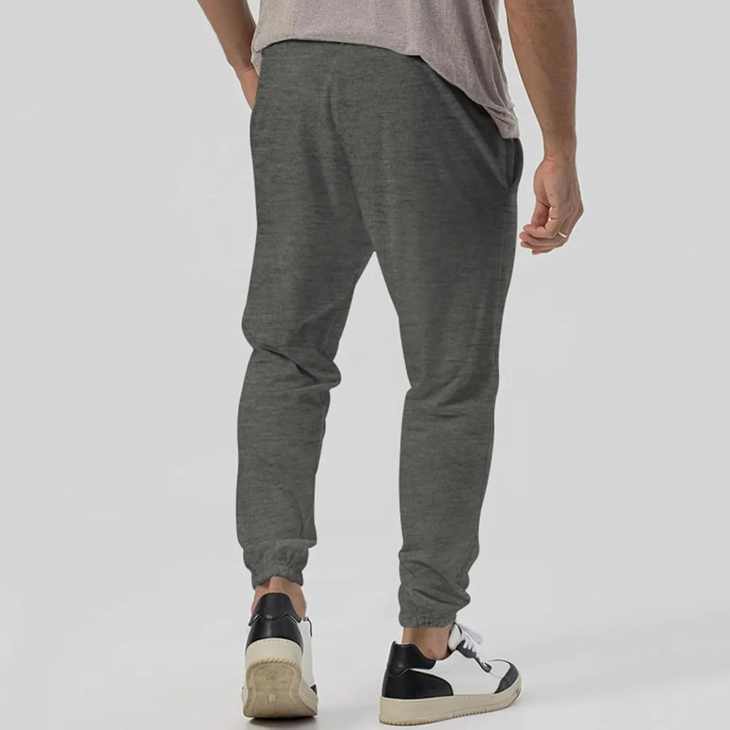 Mens Tracksuit Bottoms Elastic Waist Drawstring Sweatpants Solid Color Trousers Slim Fit Thickened Leggings with Pocket