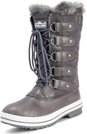 POLAR Womens Snow Boot Nylon Tall Winter Fur Lined Snow Warm Waterproof Rain Boot - Gray - 11 - CD0029