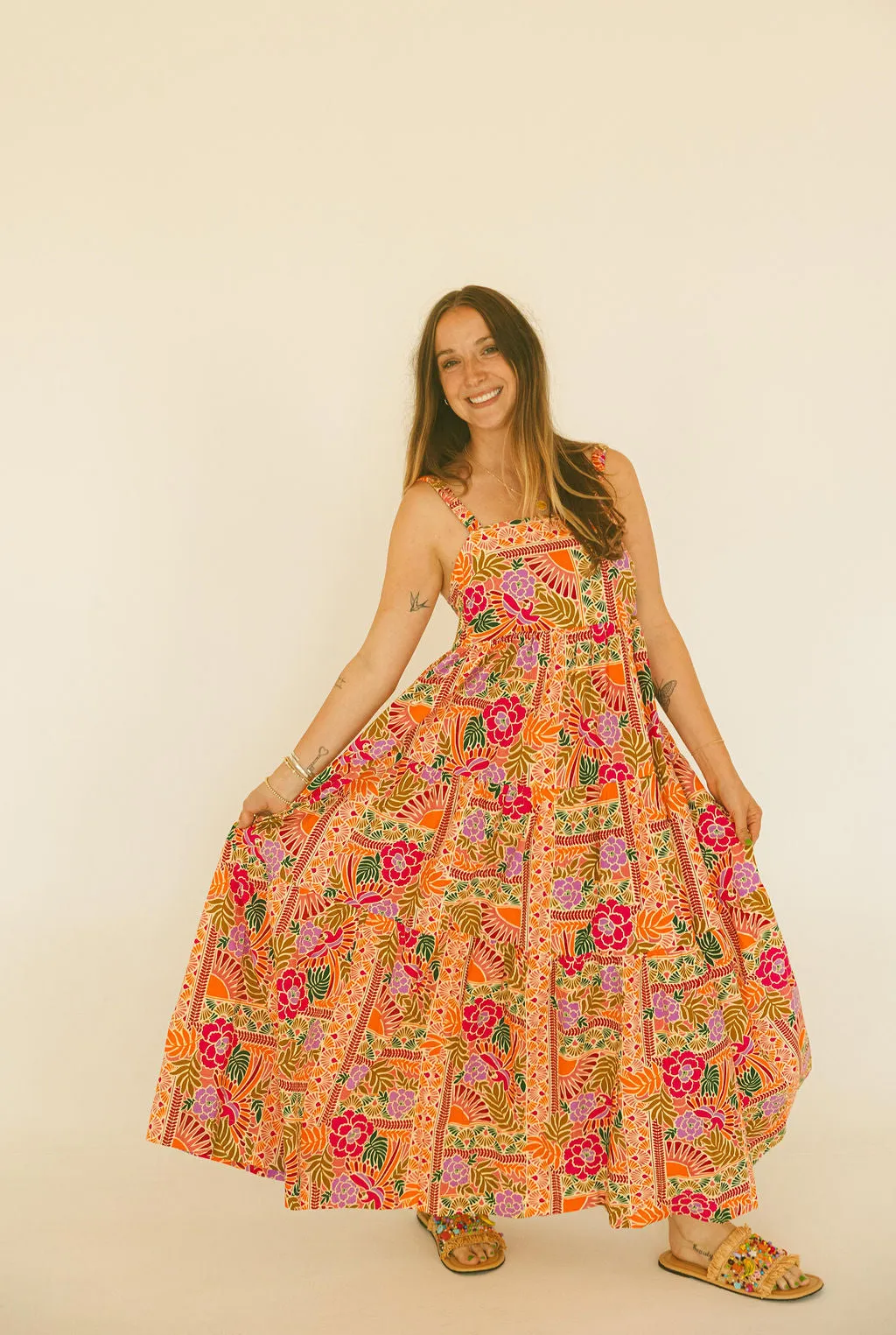 Toucan Scarf Tier Maxi Dress