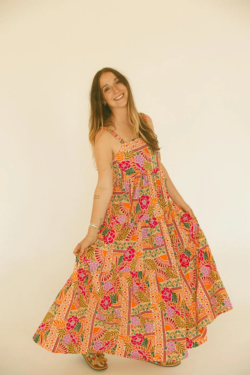 Toucan Scarf Tier Maxi Dress