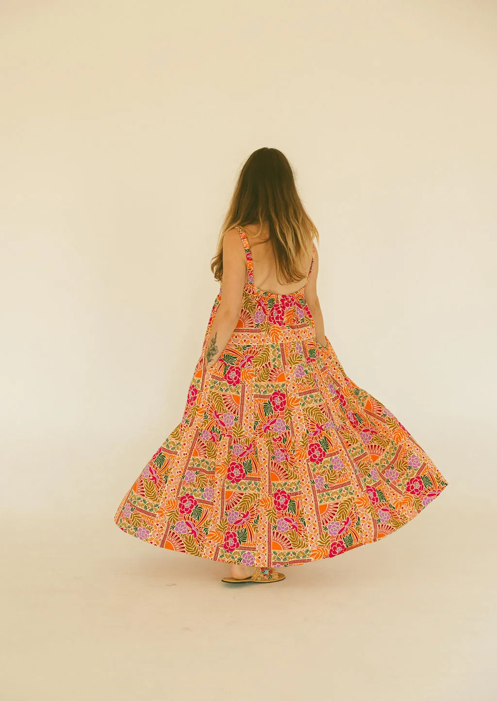 Toucan Scarf Tier Maxi Dress