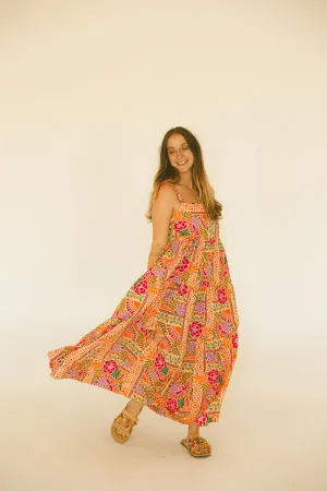 Toucan Scarf Tier Maxi Dress
