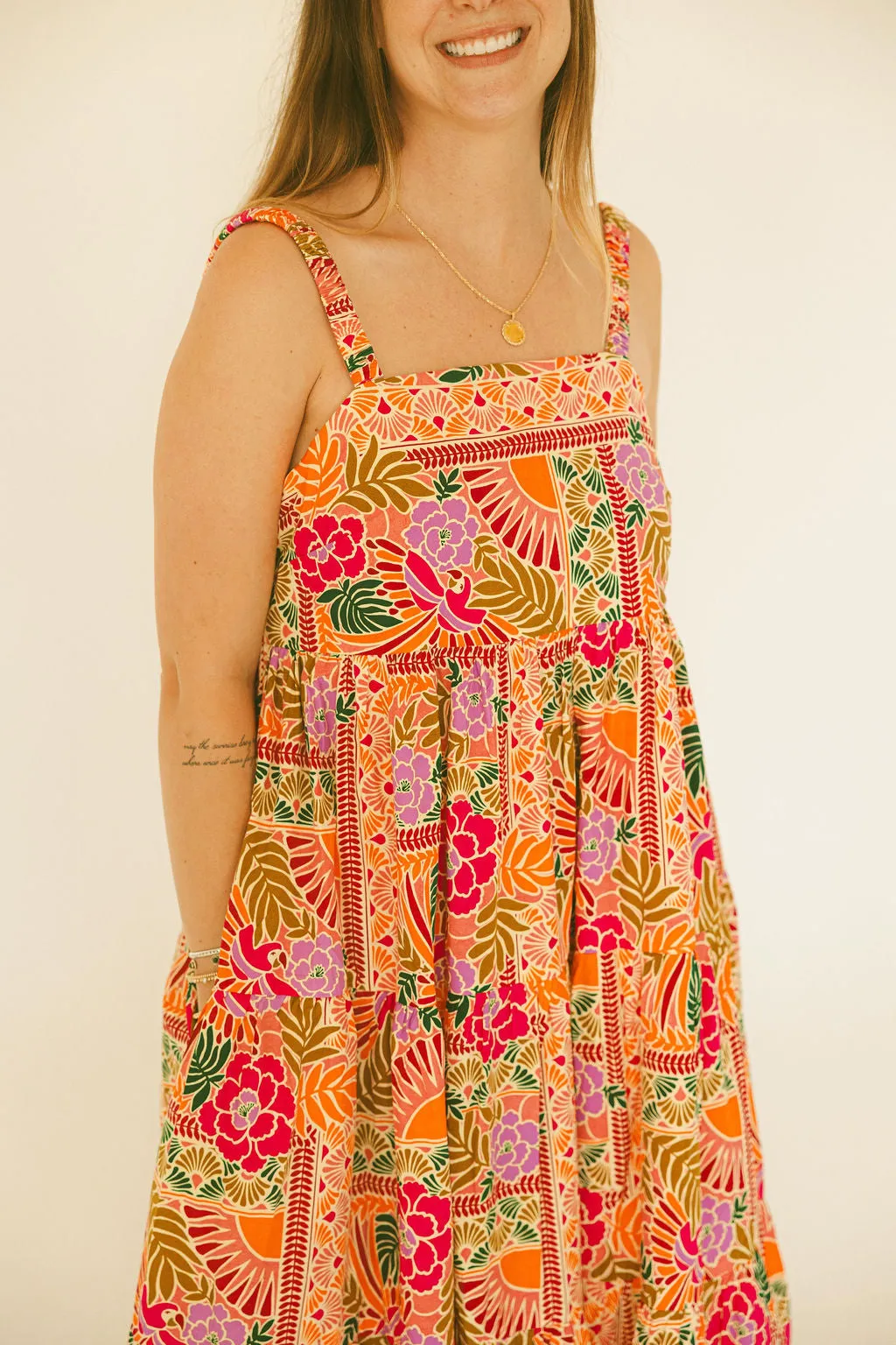 Toucan Scarf Tier Maxi Dress