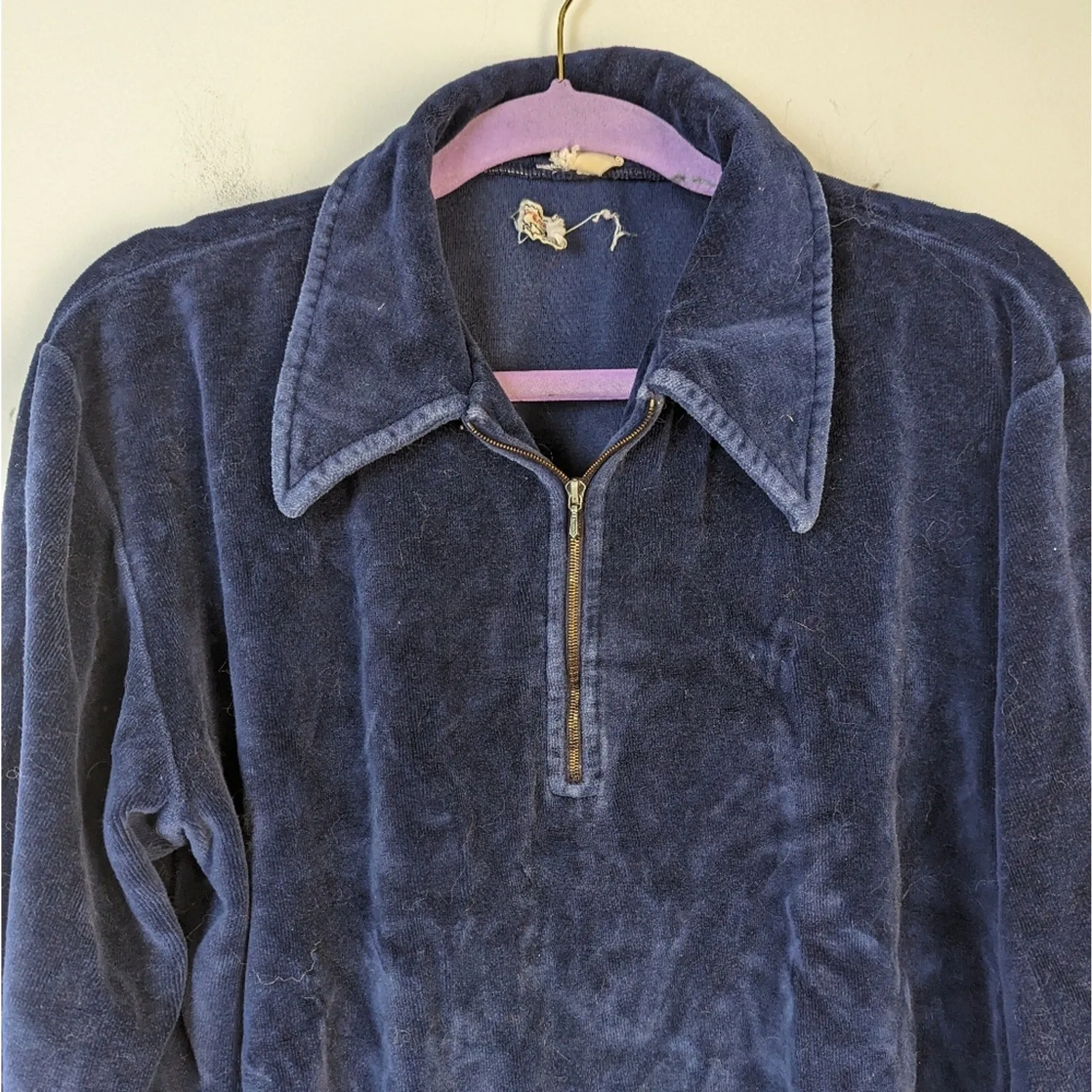 Vintage 70's Velour Blue Nabholz  Sportables by Martin Burns Top - Large