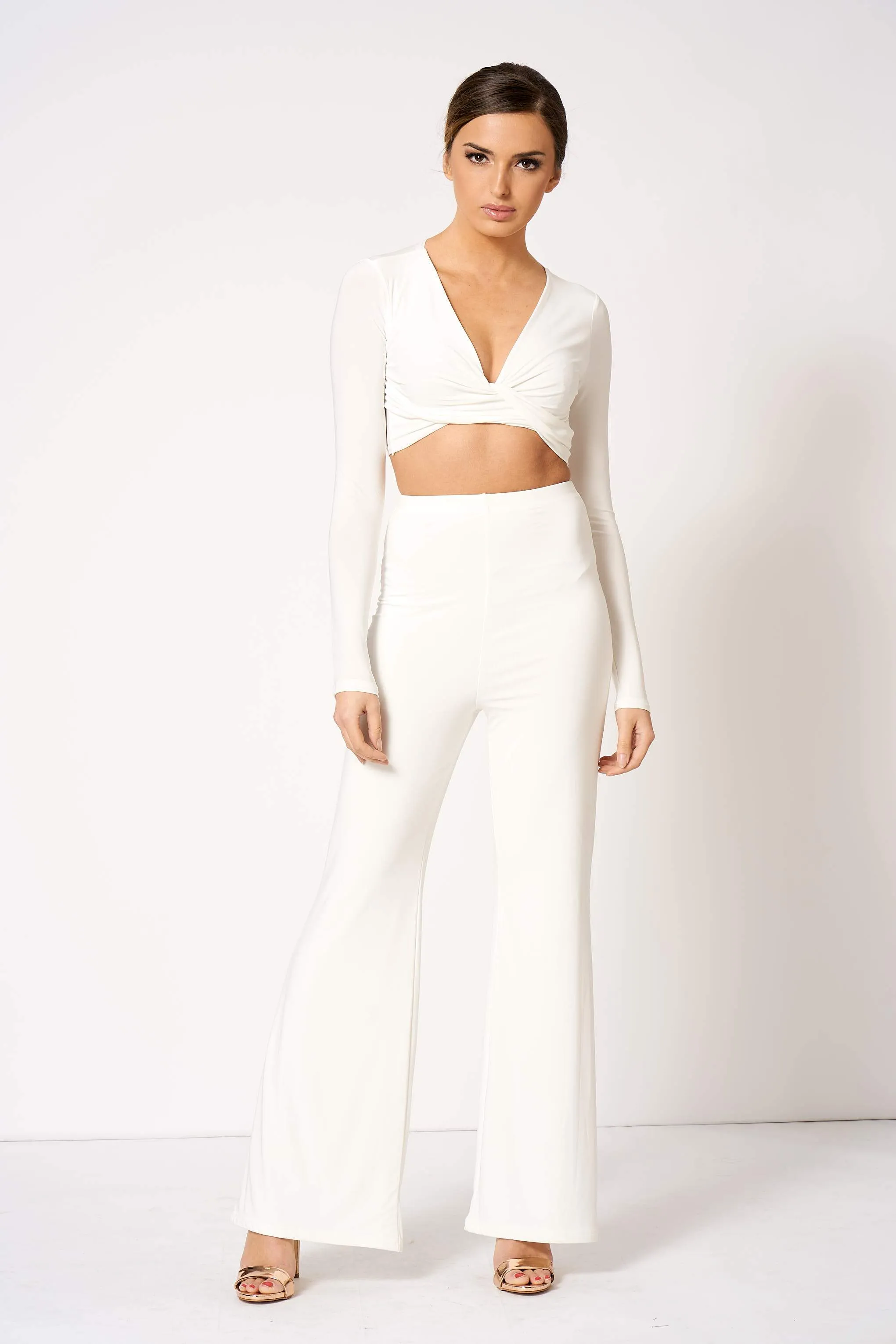 White Slinky Knot Detail Crop Top