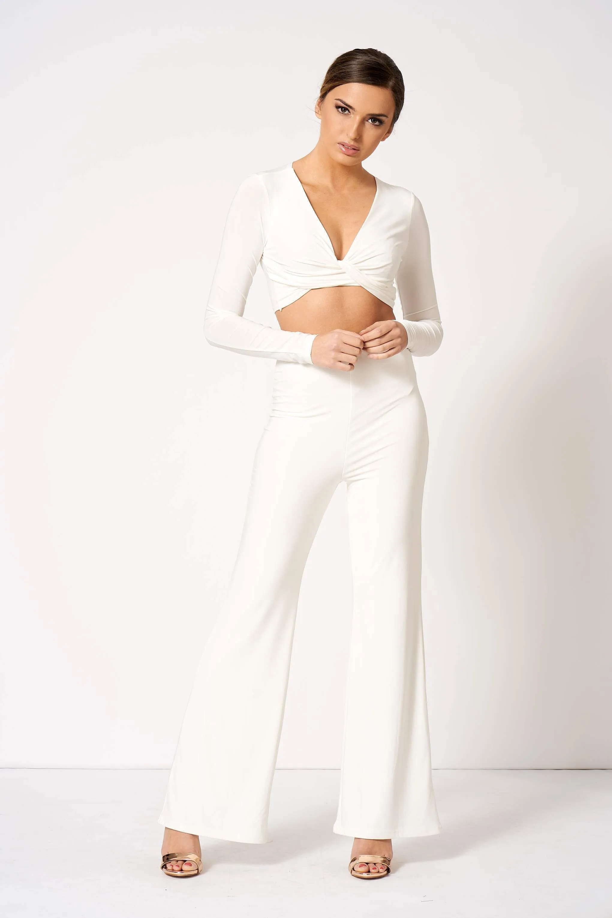 White Slinky Knot Detail Crop Top