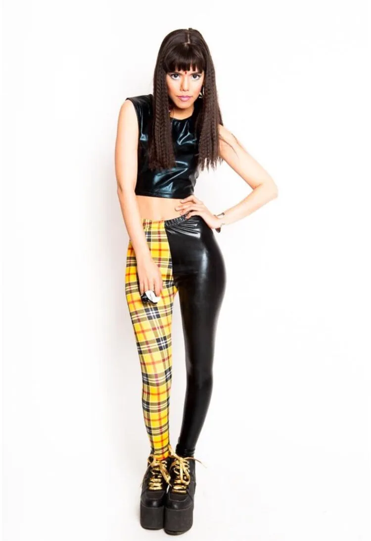 Yellow Plaid Two Face Leggings