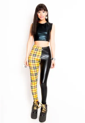 Yellow Plaid Two Face Leggings