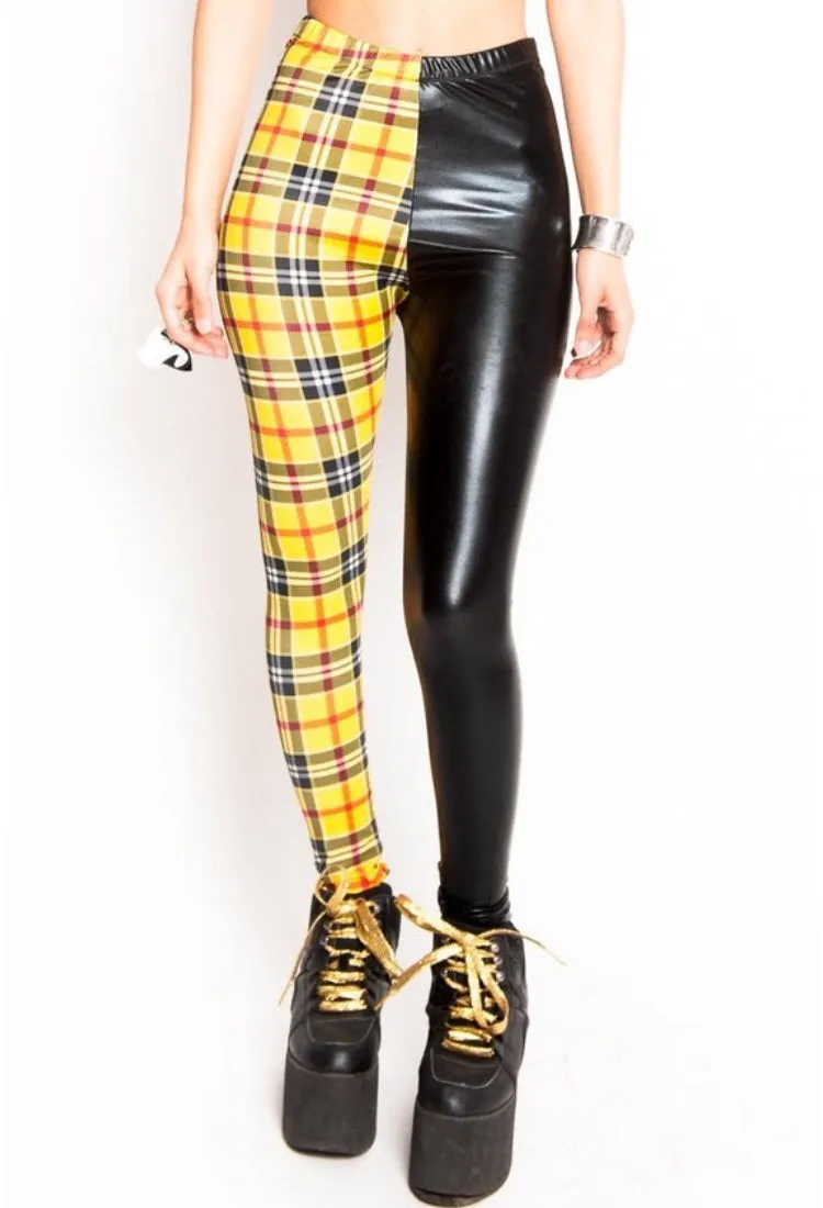 Yellow Plaid Two Face Leggings